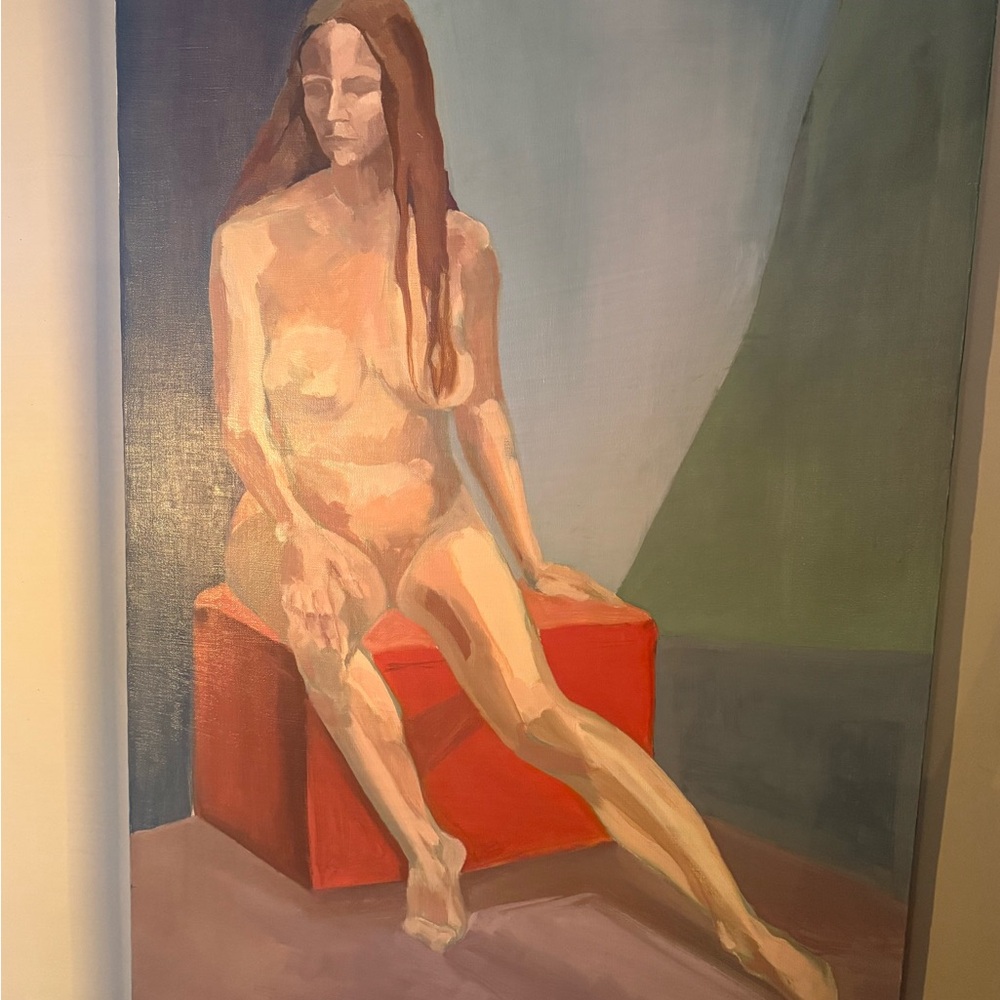 Original Nude Art Canvas with Red and Blue Tones - Picture 7 of 8
